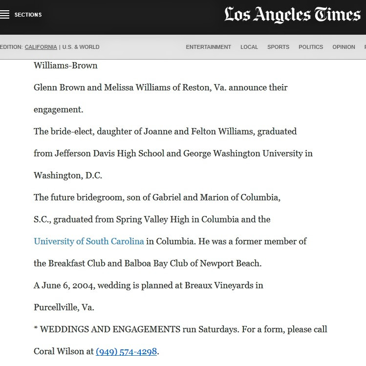 George Washington University has no record of Melissa Williams-Brown